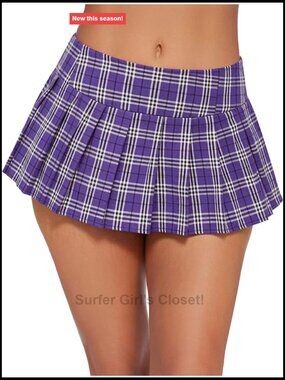 Pleated Mini Plaid Skirt Schoolgirl Costume Elastic Waist Zip Cosplay